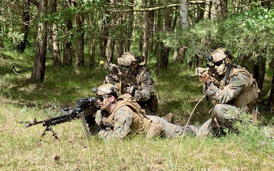 Marines from the 24th Marine Expeditionary Unit participate in a simulated multinational amphibious assault on a Polish air force base at Ustka, Poland, as part of Baltic Operations 24, June 16, 2024.
