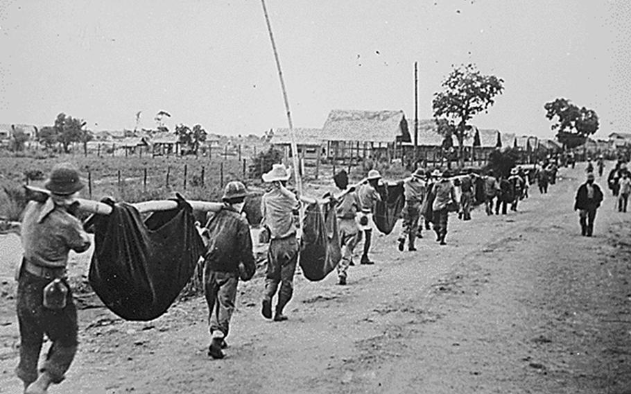 Prisoners of war during the Bataan Death March in 1942.