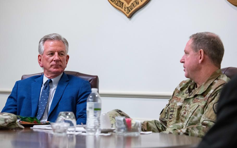 Alabama Senator Tommy Tuberville visits Maxwell AFB for his introduction to Maxwell and his orientation to the U.S. Air Force’s Air University, Jun. 3, 2021. Tuberville visited Maxwell to learn about the missions of AU, Air Force Reserve Officer Training Corps, and the 908th Airlift Wing. 