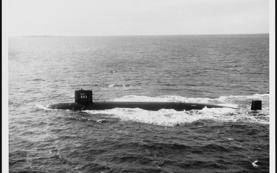 The USS Thresher seen while the submarine was underway on April 30, 1961. 