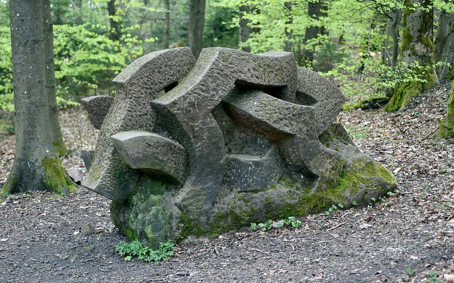 This sculpture, titled "Wild Boar," was made by Klaus Hunsicker and sits on the Celtic Sculpture Path on the Donnersberg near Dannenfels, Germany. The path stretches 4.35 miles from Steinbach to the Donnersberg, consists of 13 pieces of art and pays homage to the Celtic settlement on the mountain thousands of years ago.