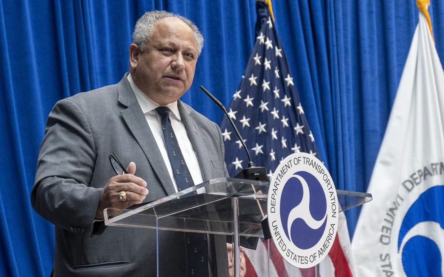 Secretary of the Navy Carlos Del Toro attends National Maritime Day to honor the U.S. Merchant Marine on May 22, 2024. 