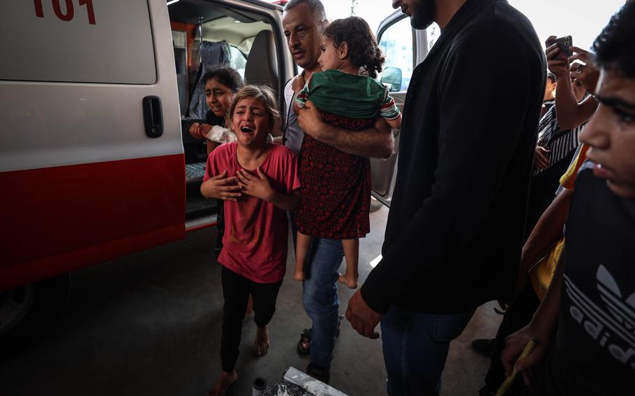 Injured children arrive at Nasser Hospital in Khan Younis in the southern Gaza Strip on Oct. 24, 2023.