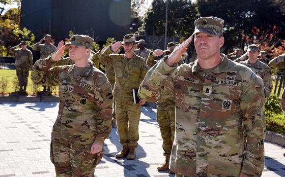 U.S. and Australian troops attend the opening ceremony for the Yama Sakura exercie at Camp Asaka, Japan, Dec. 6, 2024.