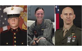 From left, Cpl. Spencer R. Collart, Capt. Eleanor V. LeBeau and Maj. Tobin J. Lewis were killed in an Osprey crash in northern Australia in August 2023.