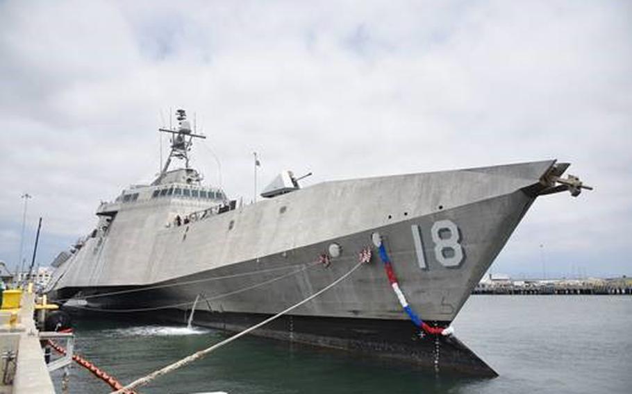 Independence-variant littoral combat ship USS Charleston (LCS 18) moors pier side at its homeport of Naval Base San Diego, June 14, 2023. Charleston returned to Naval Base San Diego following a 26-month deployment to the U.S. 3rd and 7th Fleets