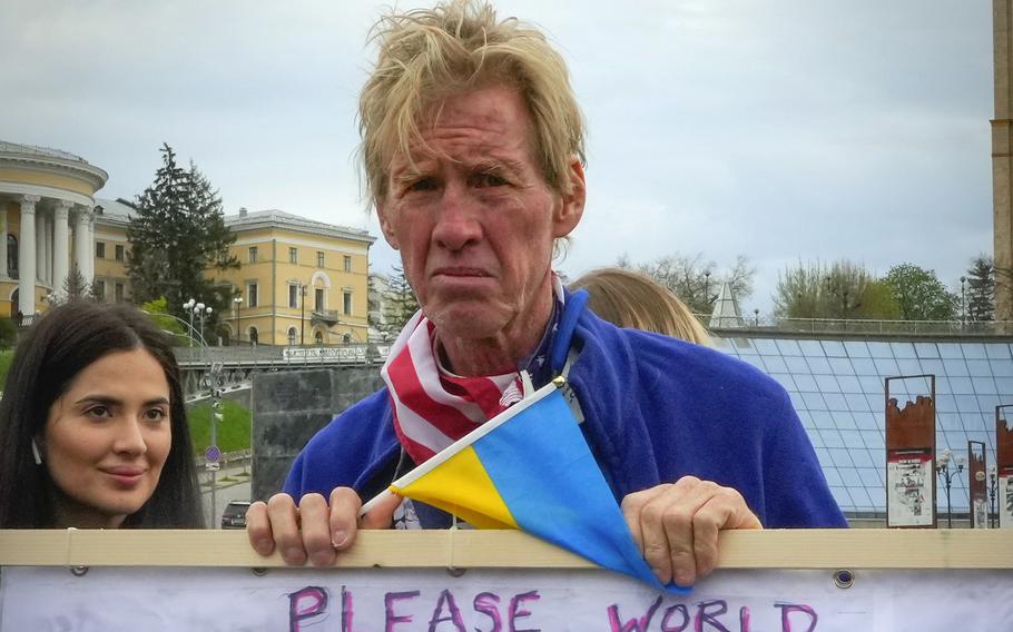 Ryan Wesley Routh takes part in a rally in Kyiv, Ukraine, in April 2022.