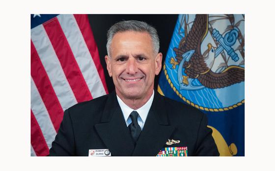 Adm. Robert P. Burke, who is retired, faces federal bribery charges accusing him of awarding a sole-source contract to a company in 2021 in exchange for accepting a $500,000-a-year job and stock options. MUST CREDIT: U.S. Navy