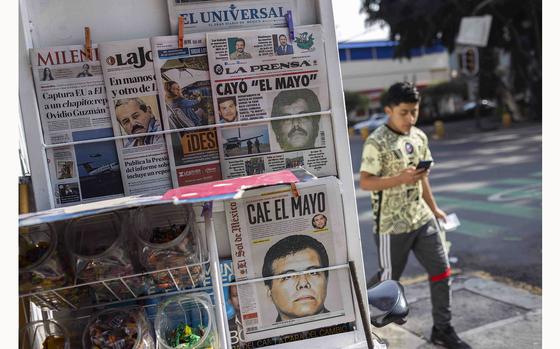 View of the front pages of Mexican newspapers showing the news of the capture of Ismael "El Mayo" Zambada, in Mexico City on Friday, July 26, 2024. (Rodrigo Oropeza/AFP/Getty Images/TNS)