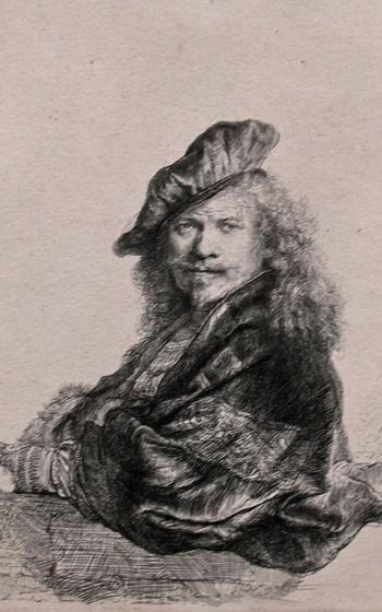 Rembrandt’s etching “Self-portrait, leaning on a stone sill,” from 1639, is one of the works on display at “Rembrandt’s Amsterdam. Golden Times?” at the Städel Museum in Frankfurt.