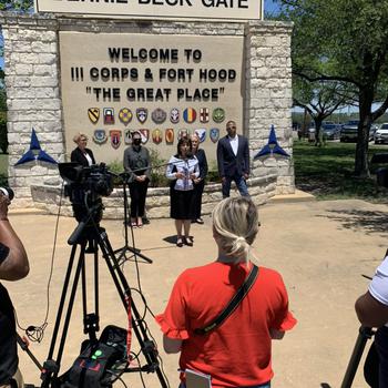 Stars and Stripes veteran reporter Rose L. Thayer reports outside Fort Hood.