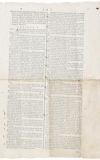 A copy of the Constitution dated 1787 that was found in a North Carolina mansion’s filing cabinet.