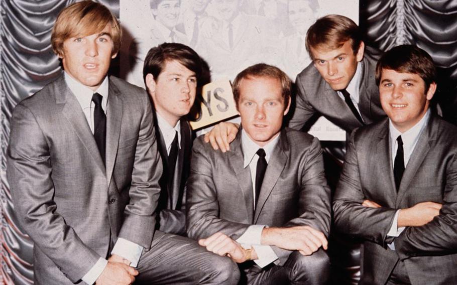 From left, Dennis Wilson, Brian Wilson, Mike Love, Al Jardine and Carl Wilson of the Beach Boys in 1964.  Their song “Surfin’ USA” is a sun-soaked anthem that embodies the carefree spirit of American beach culture. 