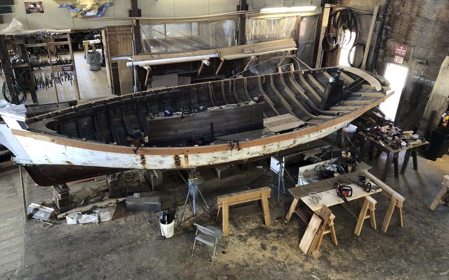 A boat repair shop in an active shipbuilding zone, the Henry B. Du Pont Preservation Shipyard, at The Mystic Seaport Museum, in Mystic, Conn.