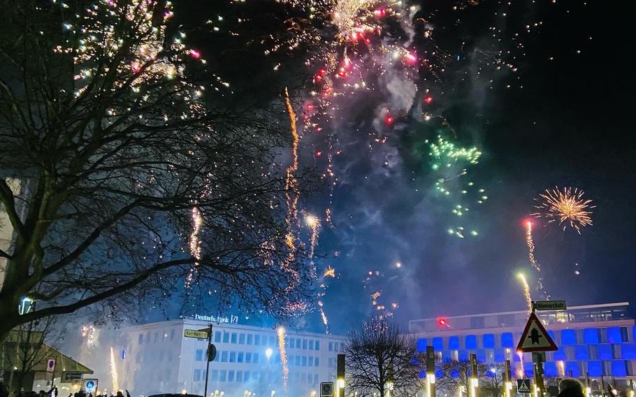 Fireworks over Stiftzplatz in Kaiserslautern.