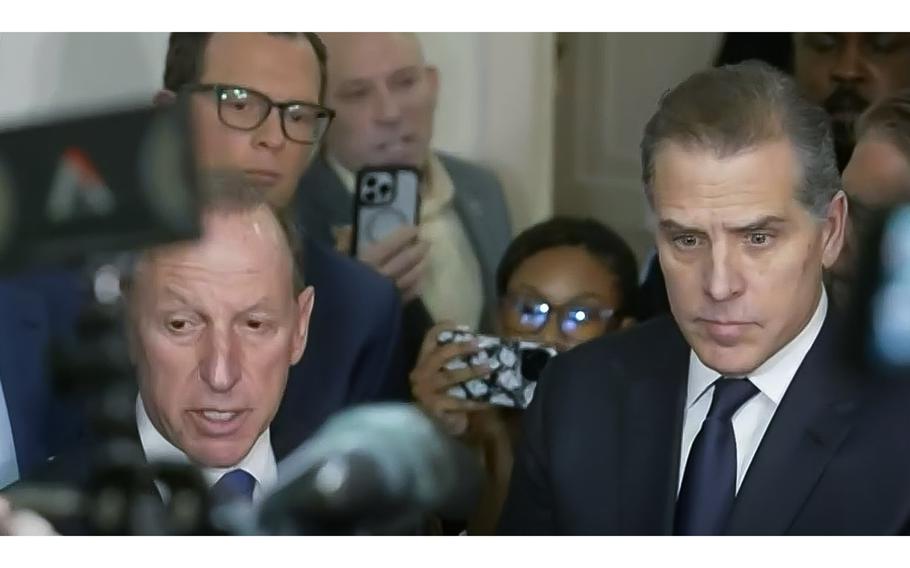 A video screen grab shows Hunter Biden, right, and his lawyer Abbe Lowell answering questions while at the U.S. Capitol on Wednesday, Jan. 10, 2024.