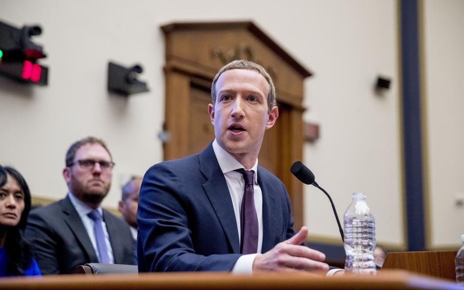 Facebook CEO Mark Zuckerberg testifies before a House Financial Services Committee hearing on Capitol Hill in Washington, Oct. 23, 2019. 