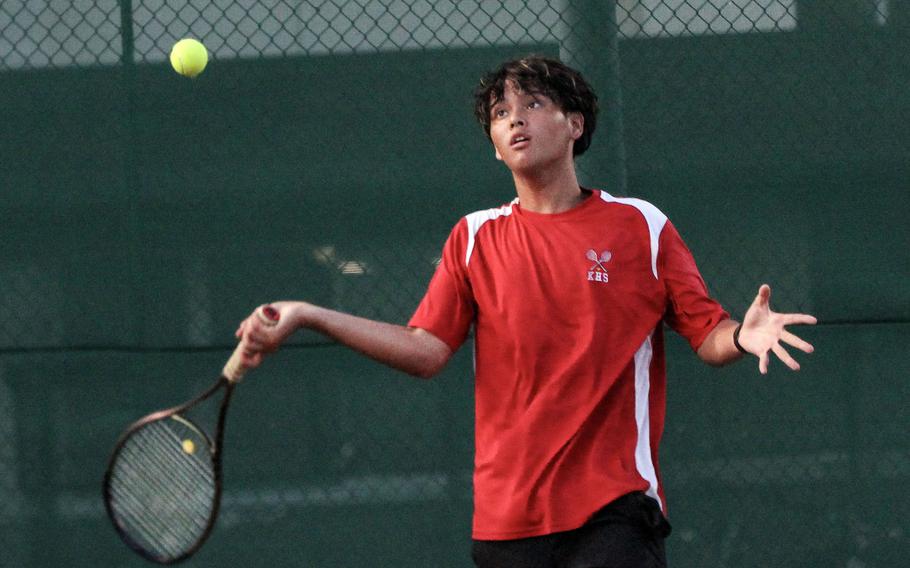 Aaden Otteson plays tennis.