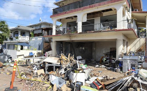 FILE - The home where a New Year's Eve fireworks explosion killed and injured people, in Honolulu, Jan. 1, 2025. (AP Photo/Marco Garcia, File)