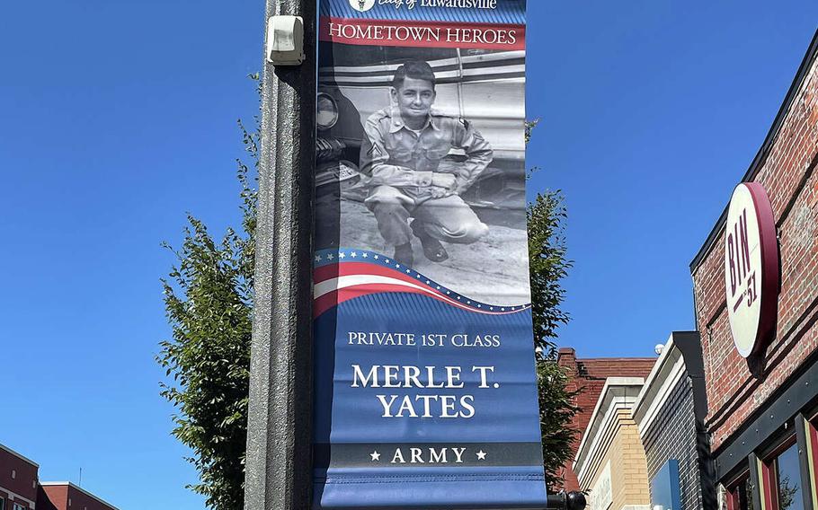 A Hometown Heroes banner is displayed on a light pole in Edwardsville, Ill., similar to ones that will line the streets of Sykesville, Md., later this year. Downtown Sykesville Connection is working to produce 20 banners at a $5,000 cost.