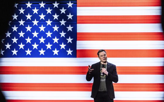 Elon Musk speaks at Life Center Church in Harrisburg, Pa., Saturday, Oct. 19, 2024. (Sean Simmers/The Patriot-News via AP)