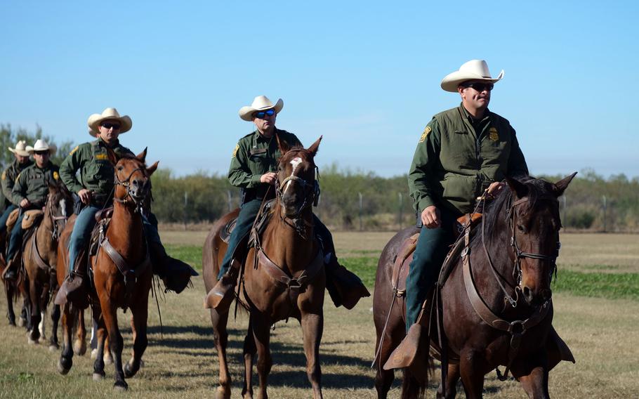U.S. Border Patrol agents train on horseback in Eagle Pass, Texas, Nov. 16, 2018. 