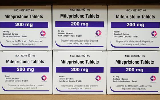 Boxes of the drug mifepristone sit on a shelf at the West Alabama Women's Center in Tuscaloosa in March 2022.