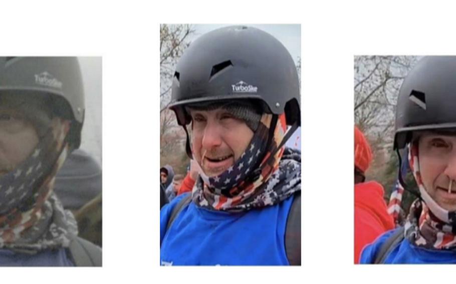 Marine veteran Lee Stutts is shown during the Capitol riot on Jan. 6, 2021, in Washington, D.C.