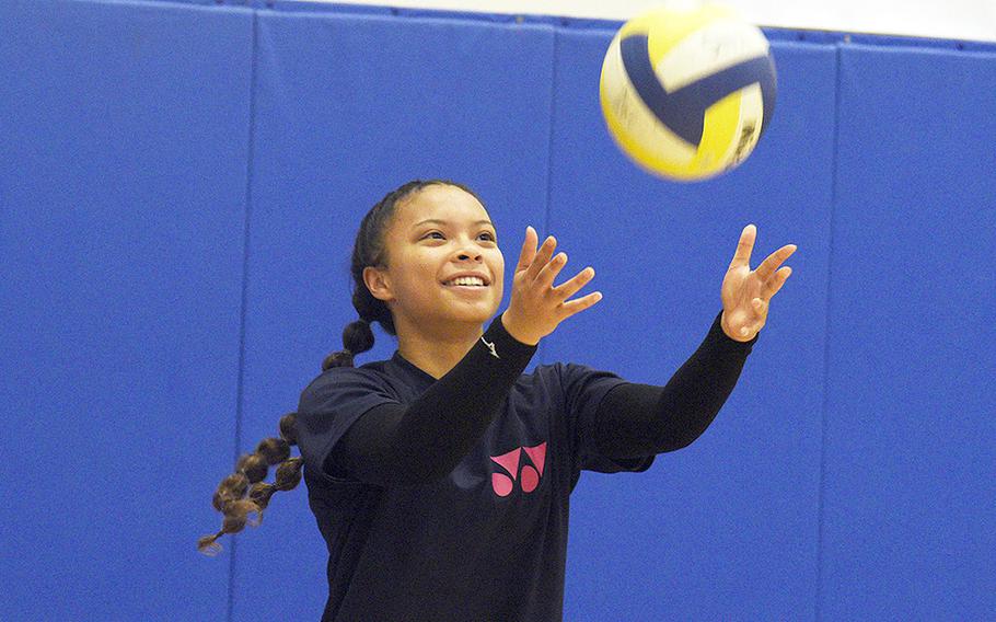 Coco Jones, a sophomore, played for last year's Far East Division II volleyball champion Yokota. Practice and tryouts began Monday.