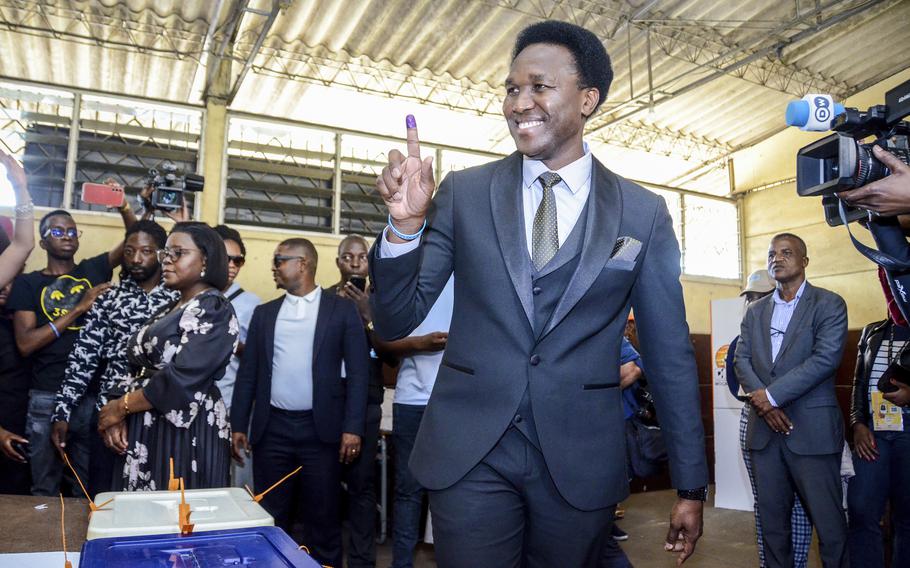 Independent candidate Venancio Mondlane casting his vote in general elections in Maputo, Mozambique, Oct. 9, 2024.