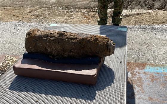 The Japan Ground Self-Defense Force removed and defused this American, World War II-era shell at a construction site in Naha city, Okinawa, Dec. 17, 2024.