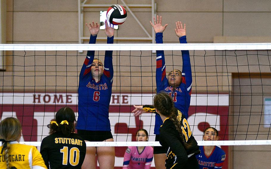 Ramstein players try to block the ball.