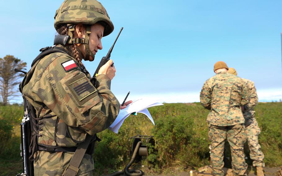 Polish naval missile unit member gives commands