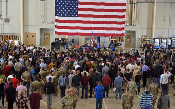 Members of the 17th Training Wing gather in the Louis F. Garland Department of Defense Fire Academy high bay, for the first Diversity, Equity, and Inclusion Day event, Goodfellow Air Force Base, Texas, Oct. 28, 2022. DEI Day brought people from a variety of backgrounds, ethnicities, genders, and religions together and created an environment where all can feel equal. (U.S. Air Force photo by Airman 1st Class Sarah Williams)