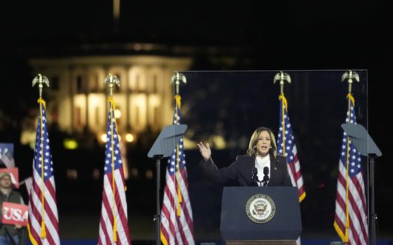 Democratic presidential nominee Vice President Kamala Harris delivers remarks during a campaign event at the Ellipse near the White House in Washington, Tuesday, Oct. 29, 2024. (AP Photo/Stephanie Scarbrough)