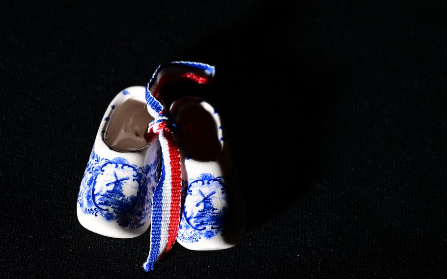 Miniature shoes left at the grave of Army Sgt. Alexander “Alex” Van Aalten. “They were probably left by one of the many Dutch military that regularly visits Alex,” his mother, Susan, said. “Alex lost his life while attempting to rescue a Dutch soldier.” 