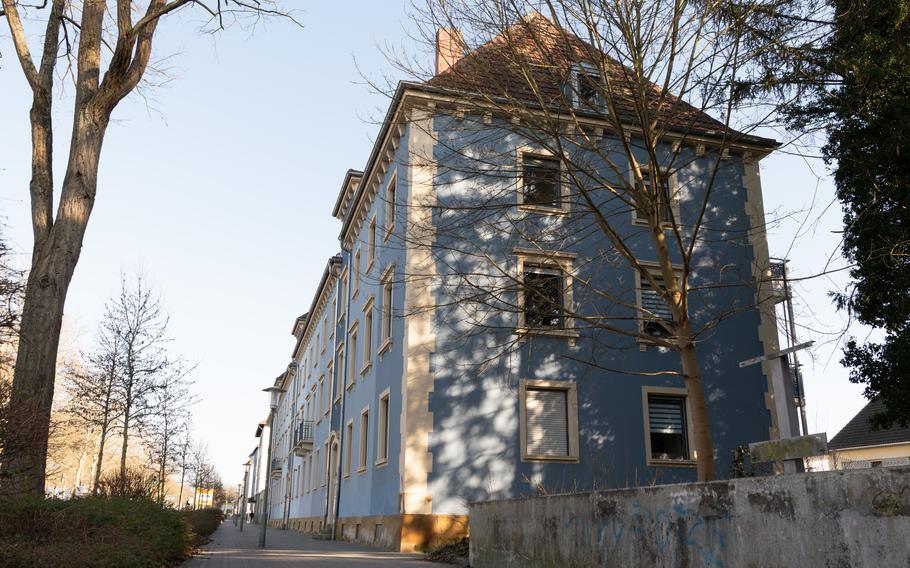 A photo of a blue building 