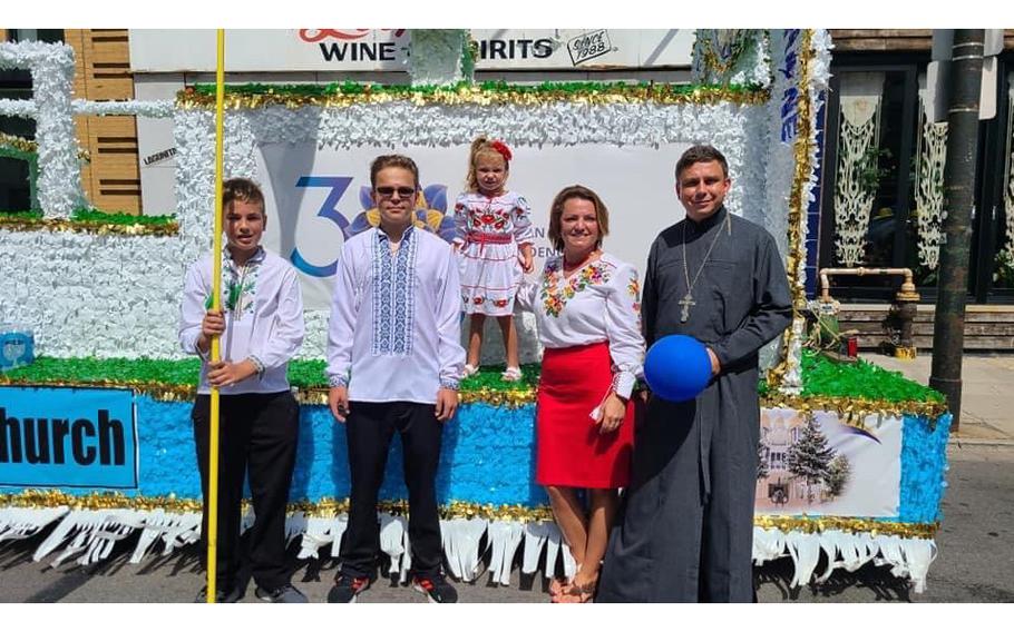 The Rev. Vasyl Sendeha of Saints Peter and Paul Ukrainian Orthodox Church in Palos Park with his family in Aug. 2021.