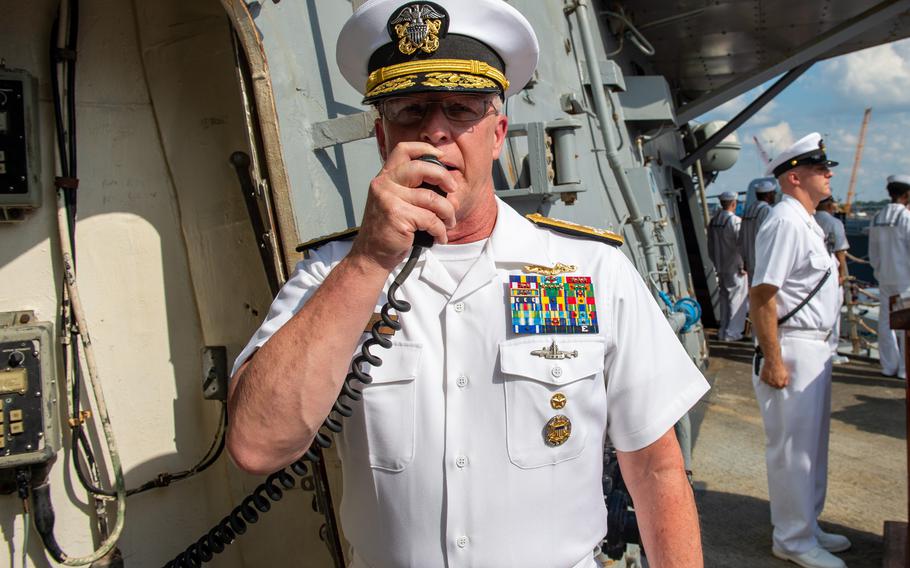 Adm. Daryl Caudle, commander speaks to the crew 