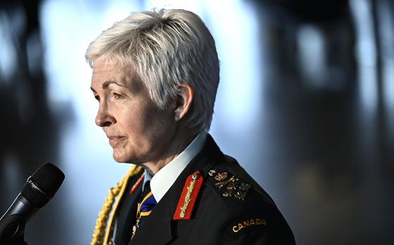 FILE - Gen. Jennie Carignan, Chief of the Defense Staff, participates in a media availability after a change of command ceremony at the Canadian War Museum in Ottawa, Ontario, Thursday, July 18, 2024. (Justin Tang/The Canadian Press via AP, File)