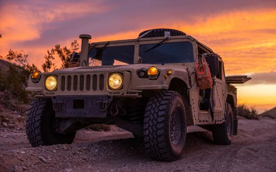 A U.S. Marine Corps Humvee during training at Marine Corps Air-Ground Combat Center at Twentynine Palms, Calif., on  Feb. 15, 2024. A Marine died July 28, 2024, following a Humvee rollover a day earlier at the training center, the Marine Corps said.