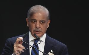 Pakistan Prime Minister Shehbaz Sharif speaks during a plenary session at the COP29 U.N. Climate Summit, Wednesday, Nov. 13, 2024, in Baku, Azerbaijan. (AP Photo/Sergei Grits)