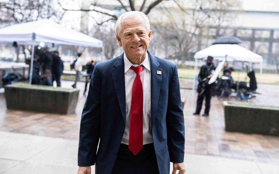 Peter Navarro, former trade adviser to Donald Trump, arrives at E. Barrett Prettyman Courthouse to be sentenced for contempt of Congress in January 2024.