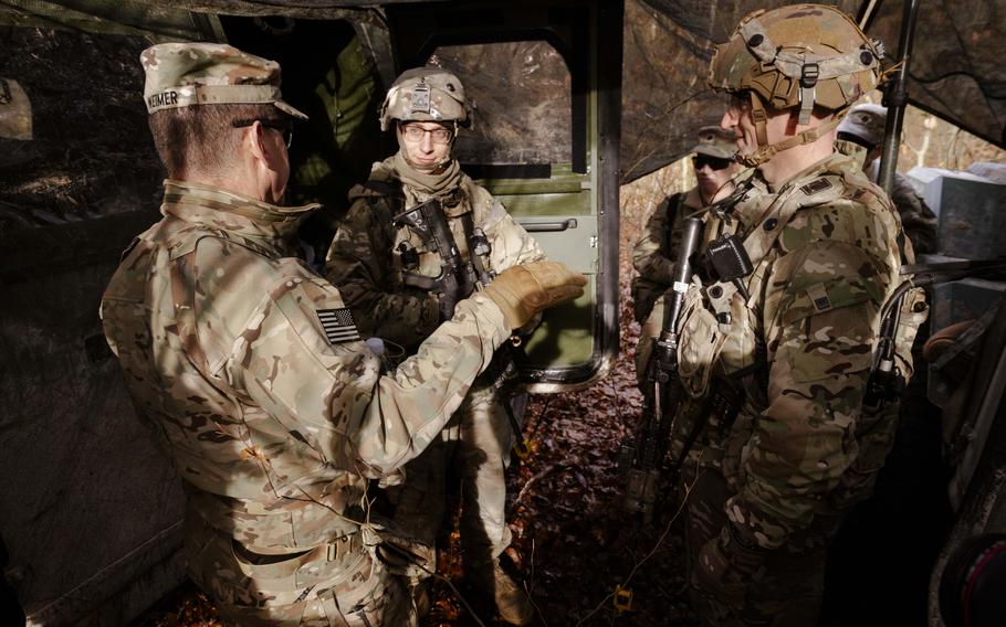 Sgt. Maj. of the Army Michael Weimer talks to 10th Mountain Division soldiers.