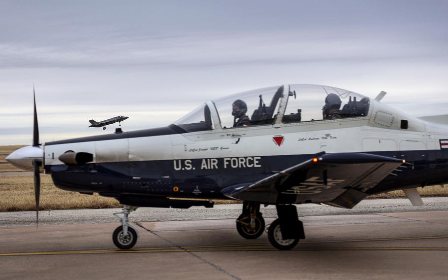 A Euro-NATO Joint Jet Pilot Training program pilot in the back seat of a T-6A Texan II at Sheppard Air Force Base, Texas, in January 2019. 
