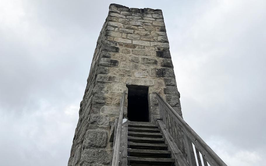 A renovated tower at Weissenstein Castle in Waldershof, Germany, stands out from the ruins and affords a stunning view of the surrounding area.