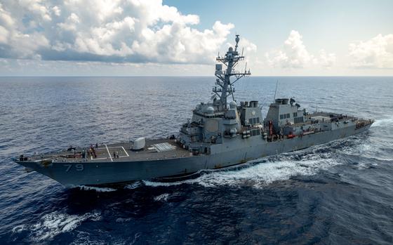 The Arleigh Burke-class destroyer USS Oscar Austin refuels in the Atlantic Ocean on Aug. 11, 2024. The ship is set to deploy to Spain this fall as part of the Navy's expansion of allied sea power in Europe.