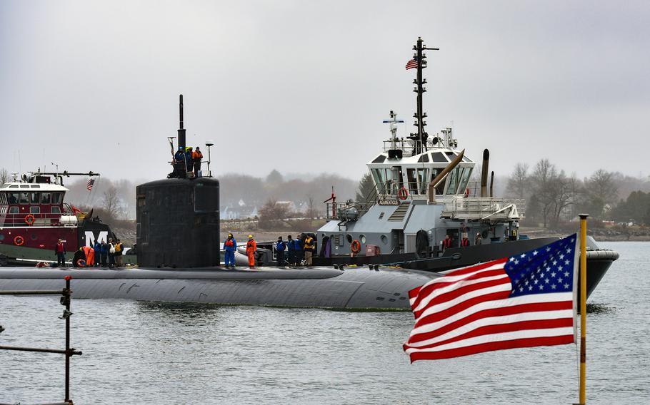 The USS Hampton arrives at Portsmouth Naval Shipyard