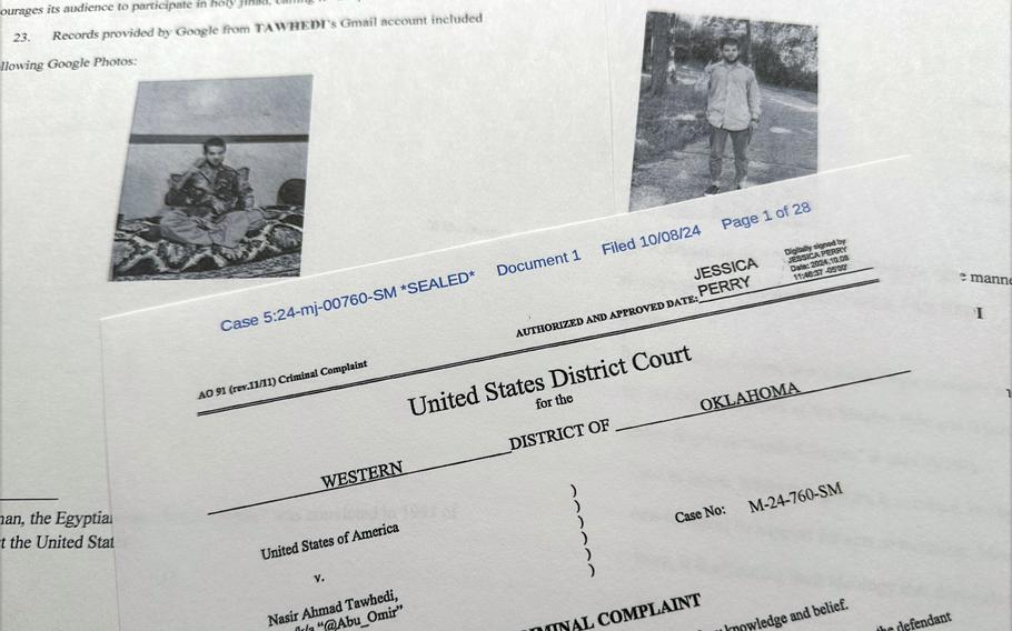 Documents from a federal criminal complaint show charges and black-and-white photos.