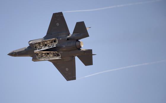 The F-35 Lightning II fighter aircraft in flight.